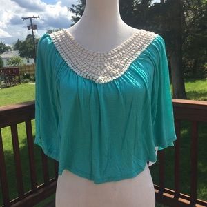 Charlotte Russe Teal Crochet Trim Crop Top, NWT